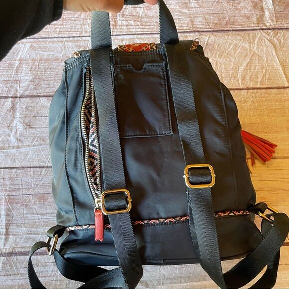 Spartina 449 Armada Drawstring Backpack Herringbone Blue Coral Tassles - Picture 5 of 13